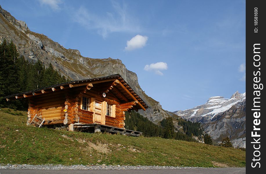 The house in mountains, tourism in mountains, the Swiss landscape, a rural landscape, a camping, building