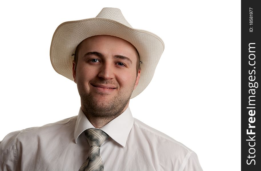 Man in a hat isolated on a white background