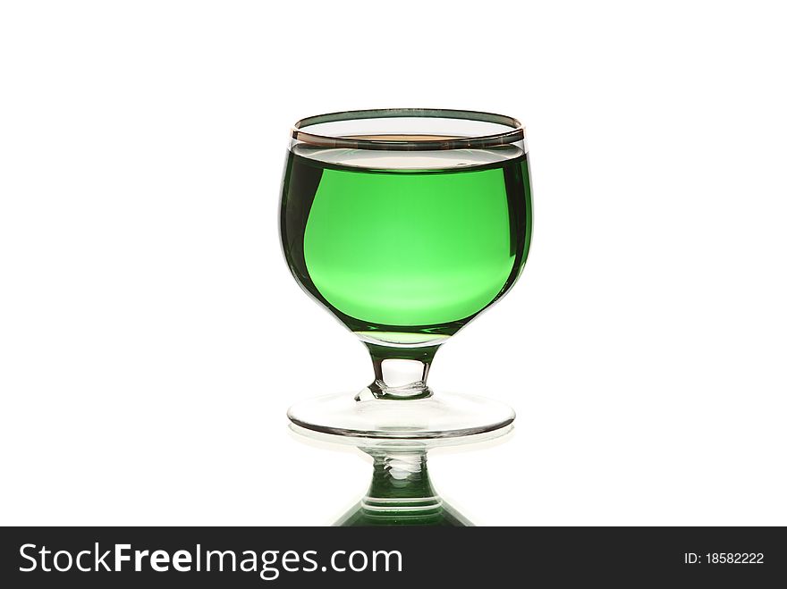 Glasses with alcohol. White background. Studio shot.