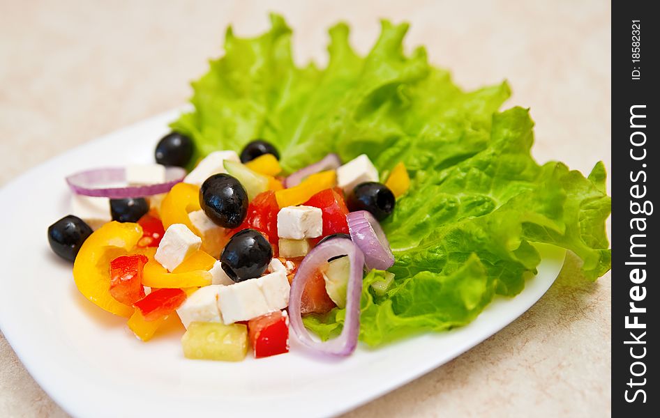 Plate of healthy greek salad