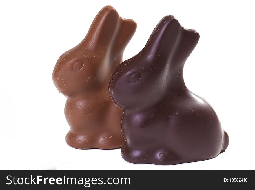 Two Dark chocolat rabbit isolated on white. Two Dark chocolat rabbit isolated on white