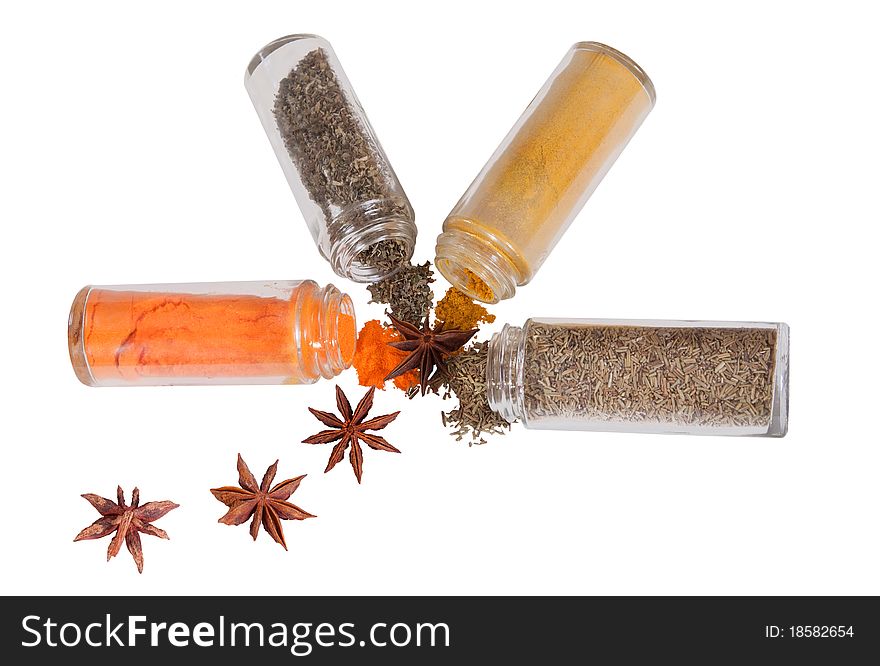 Spices and seasonings on a white background isolated. Spices and seasonings on a white background isolated