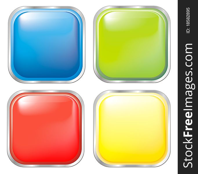 Four color buttons, red, green, blue, yellow, isolated on white