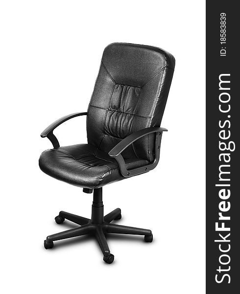 Image of black leather chair over white background