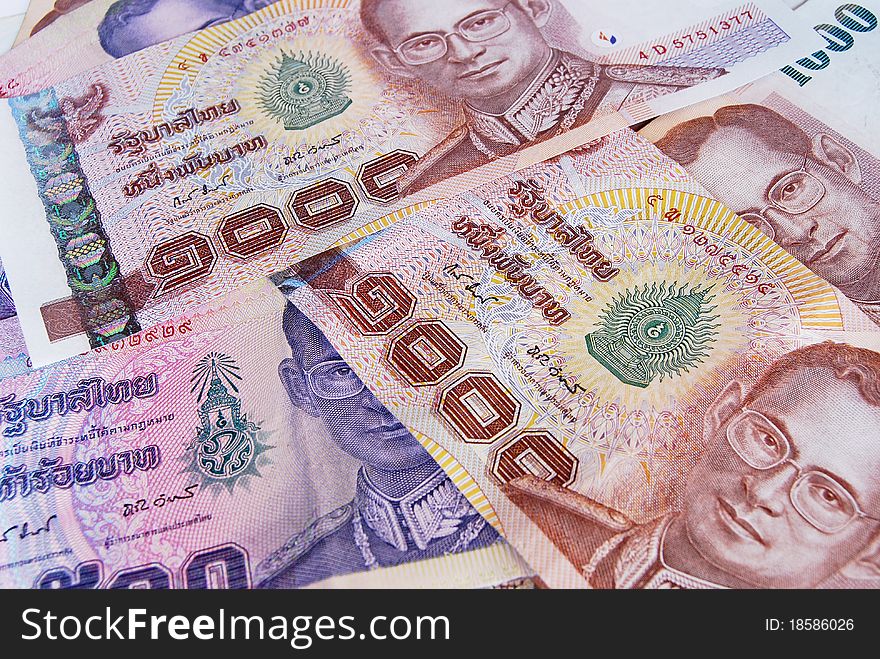 Thai money banknotes closeup background. Thai money banknotes closeup background