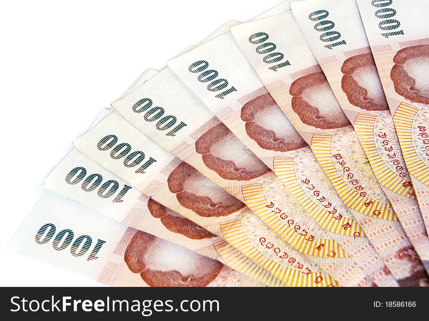 Thai money banknotes isolated on white background. Thai money banknotes isolated on white background