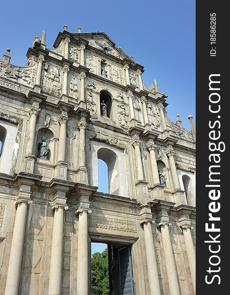 The facade of Saint Paul's Cathedral,Macau landmark.