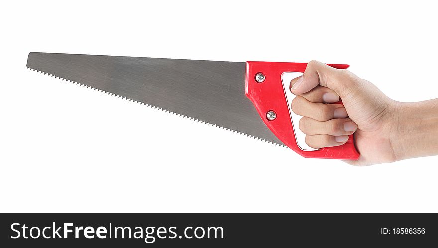 Gesture of hand holding saw. isolated over white background. Gesture of hand holding saw. isolated over white background