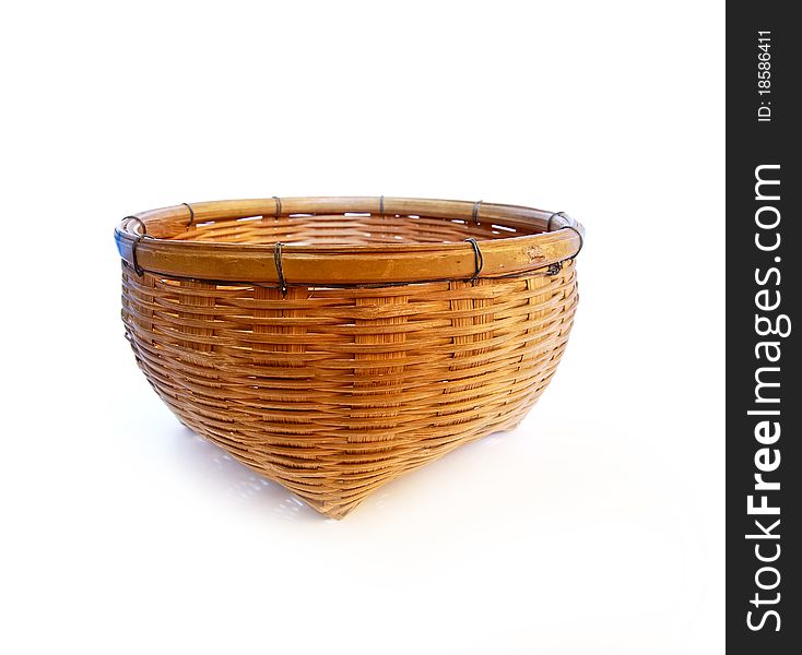 Vintage brown weave wicker basket isolated on white background