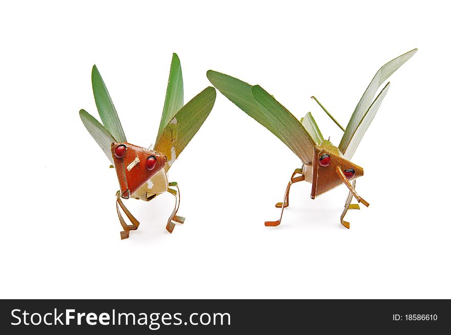 Hand made palm leaves grasshopper on white for background