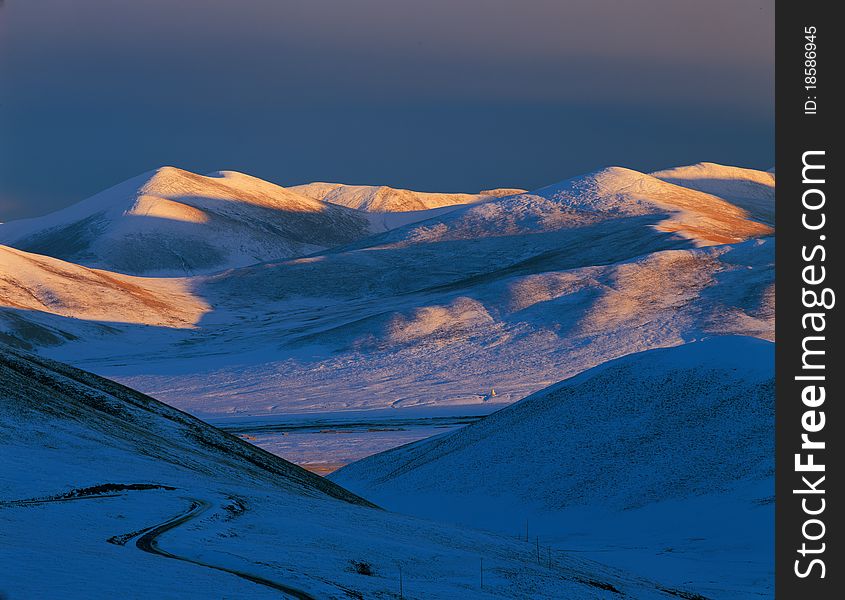 Snow mount in sunrise, view in Tibet