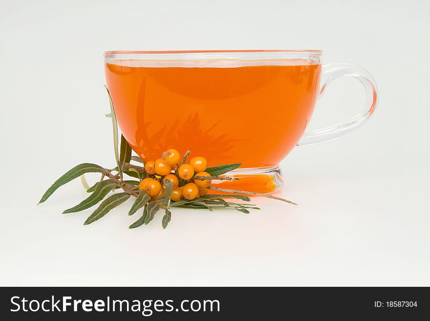 Buckthorn tea, on white background.