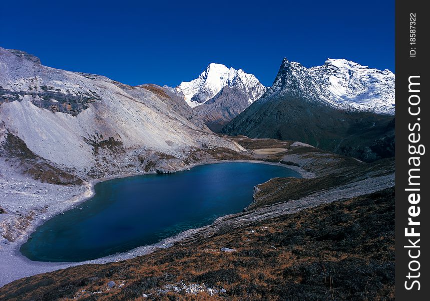 Lake in mountain view in Tibet
