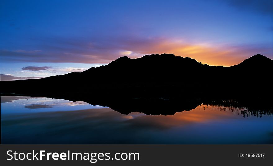 Mountains in sunset, view in Tibet