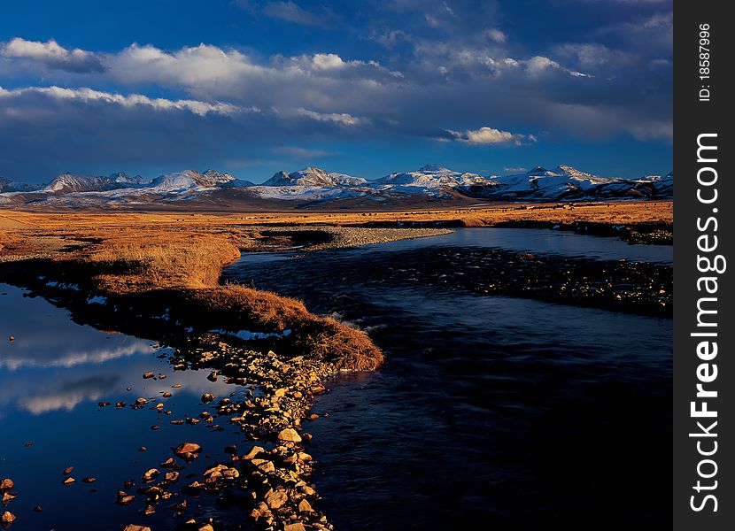 Mountain and river, view in Tibet