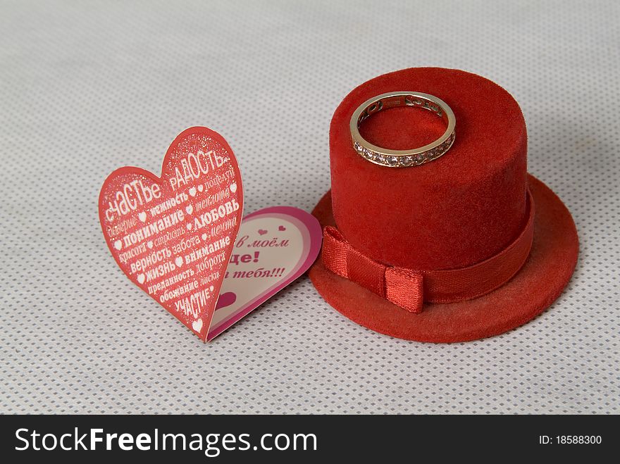 Engagement ring on the red box on white background. Engagement ring on the red box on white background