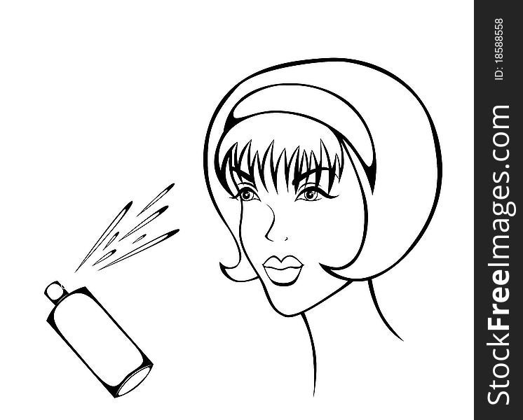 Illustration of girl with hairdressing accessories. Illustration of girl with hairdressing accessories
