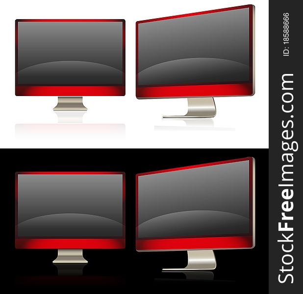 Red monitor isolated on white