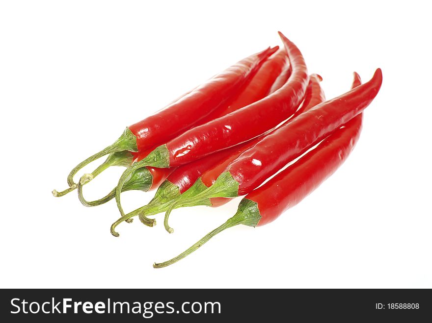 Red hot chili peppers on white background. Red hot chili peppers on white background