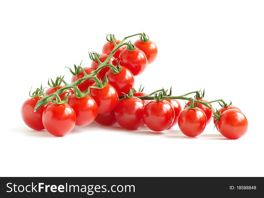Bunch of fresh cherry tomato on white background