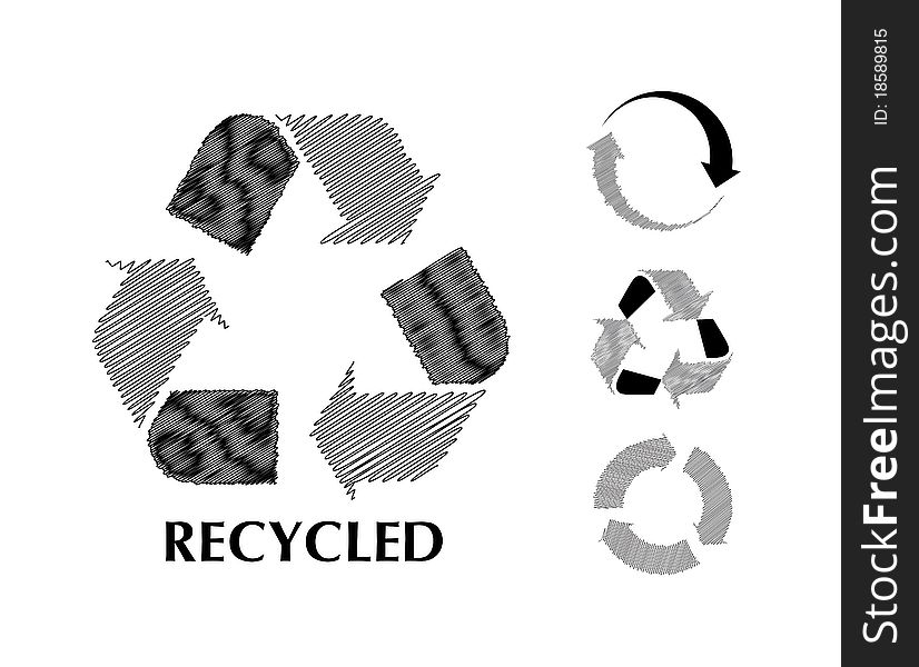 Black and white sketch recycle symbol in. Black and white sketch recycle symbol in