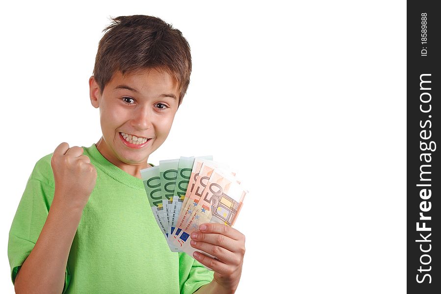 Happy boy with money in his hand