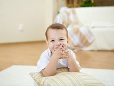 Happy Smiling And Laughing Boy At Home Stock Photos