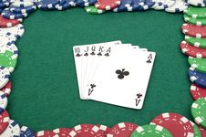 Royal Flush And Chips Royalty Free Stock Images