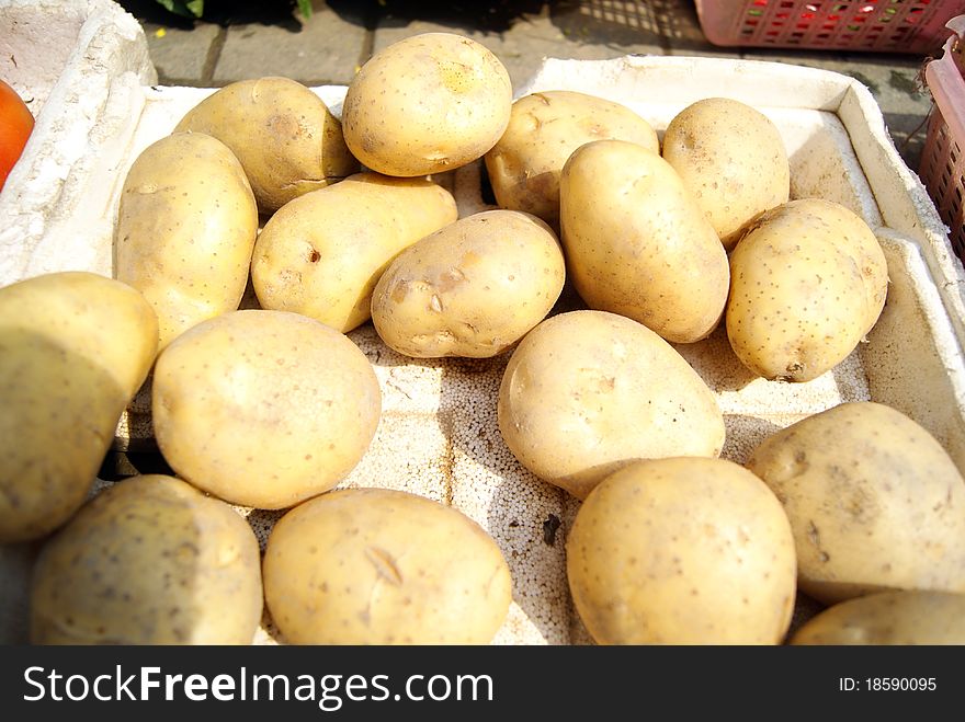 Potatoes, sold on the market. Potatoes are a special favorite vegetables one.