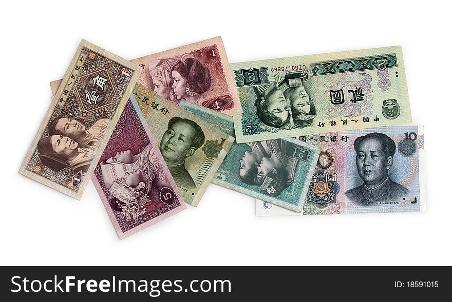 Heap of Banknotes from China Isolated on White. Heap of Banknotes from China Isolated on White