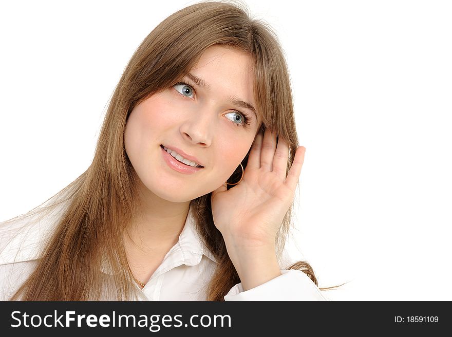 Picture of young woman listening gossip