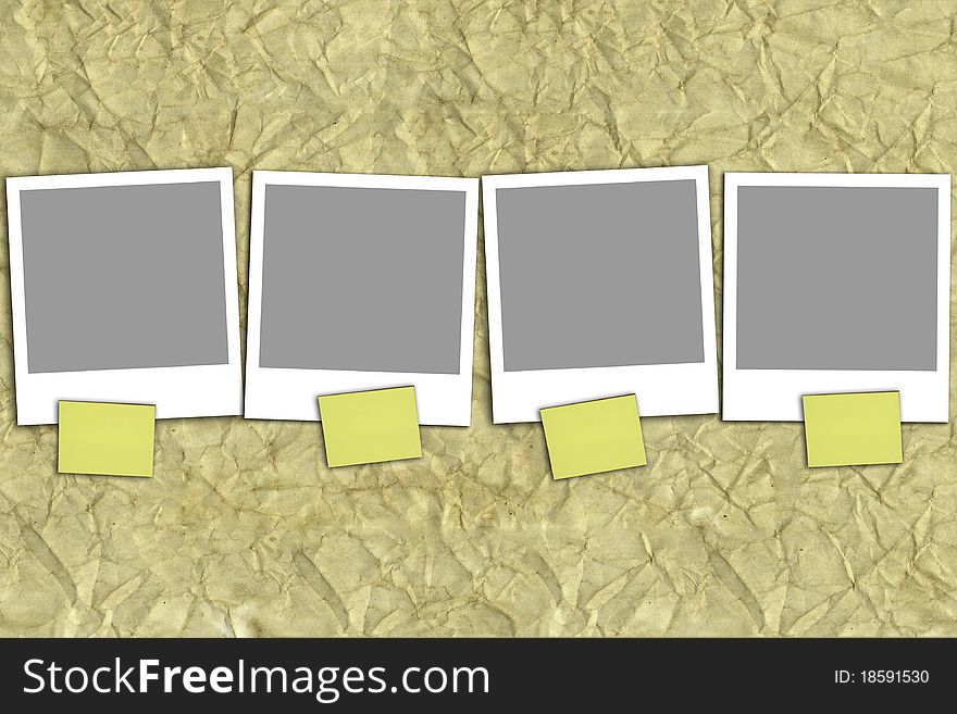 Four empty photographs with yellow notes