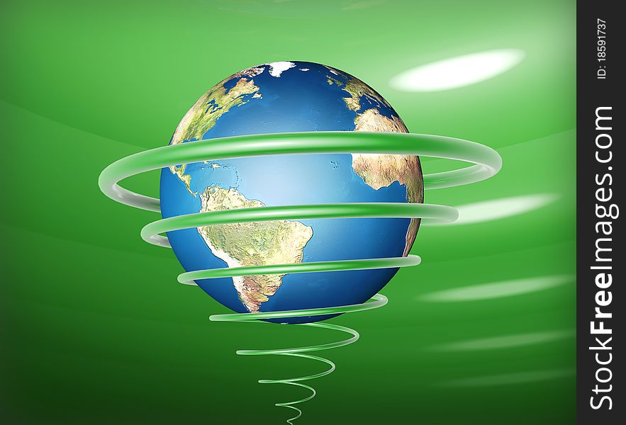 3D illustration of wold in green environmental spiral. 3D illustration of wold in green environmental spiral