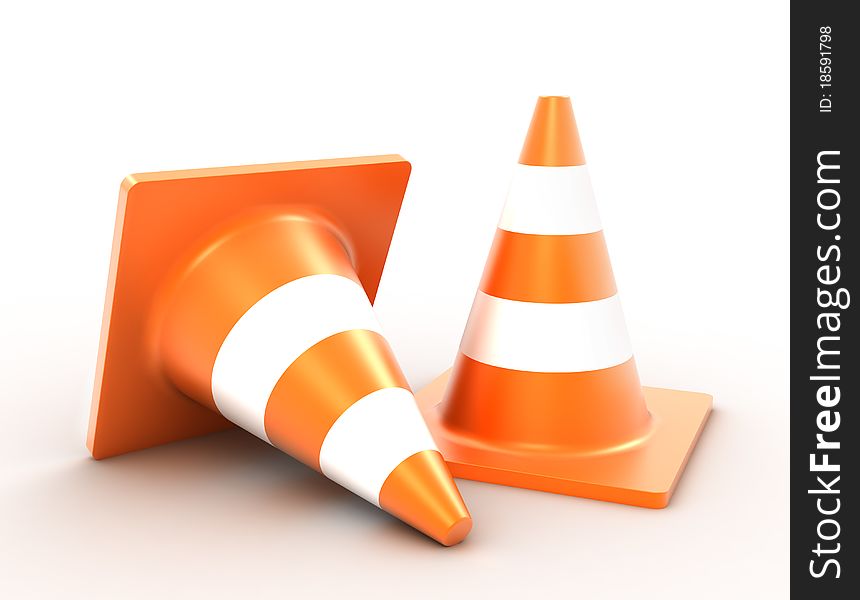 Traffic cones on white background, 3d