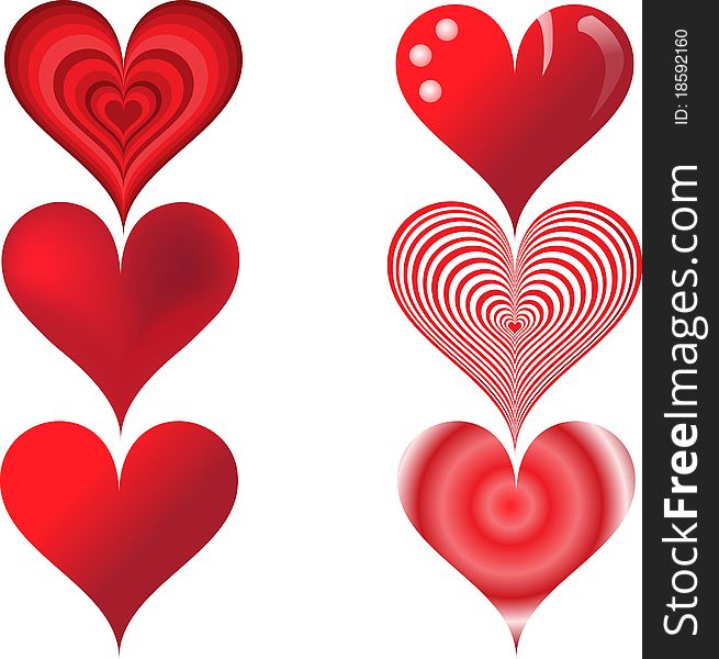 Set of six hearts illustration