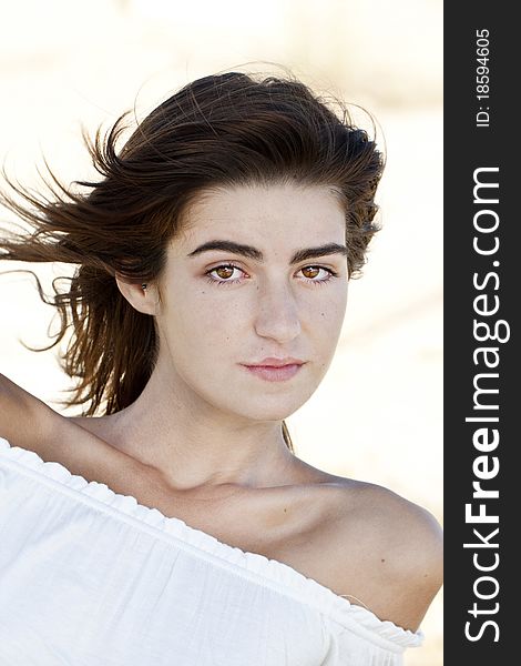 Close up view of a beautiful face of a young girl.