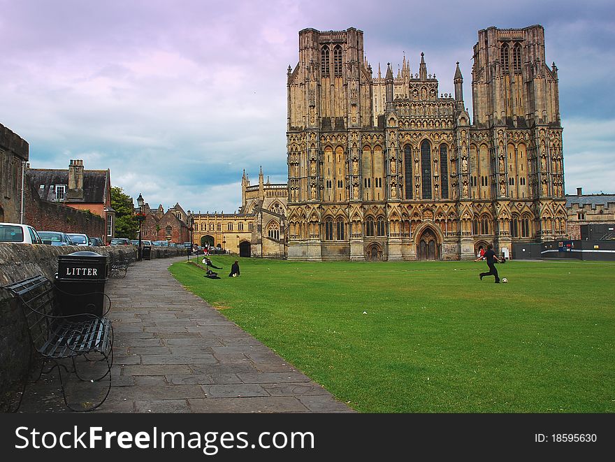 Playing on the lawn. Wells cathedral, Somerset, Great Britain. Playing on the lawn. Wells cathedral, Somerset, Great Britain.