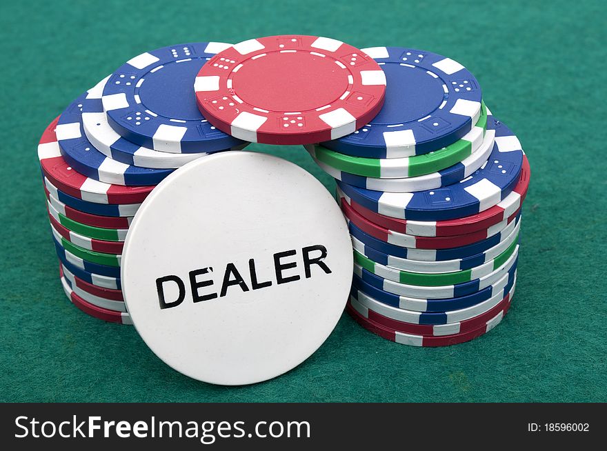 Many poker chips on a white background