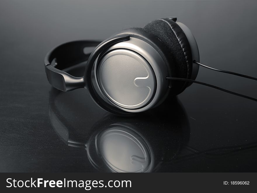 View of headphones on a table. View of headphones on a table
