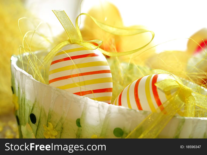 Beautiful easter eggson white, holiday composition