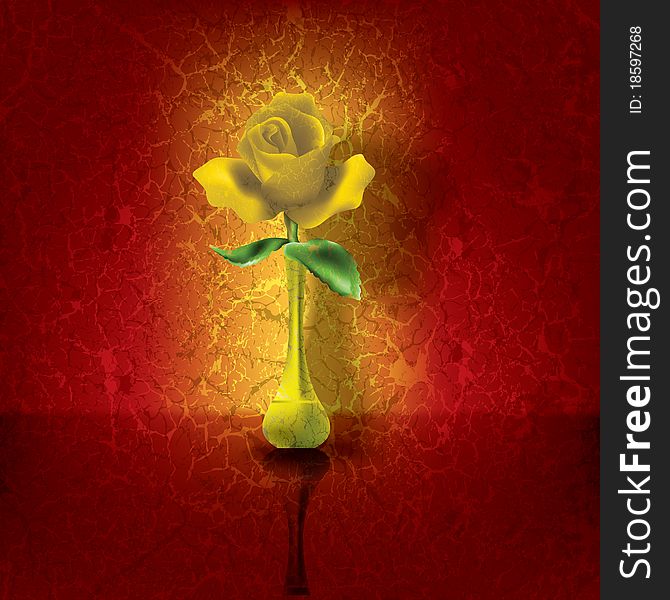 Abstract floral illustration with gold rose on cracked background