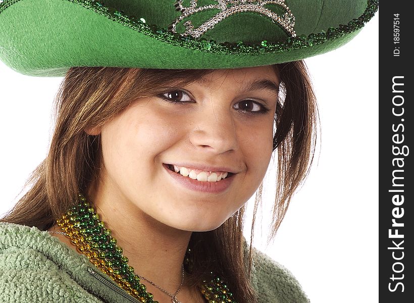 Close-up portrait of a happy young teen dressed for St. Patrick's Day. Close-up portrait of a happy young teen dressed for St. Patrick's Day.