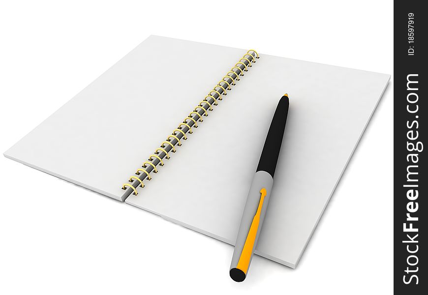 Notebook and pen on a white background