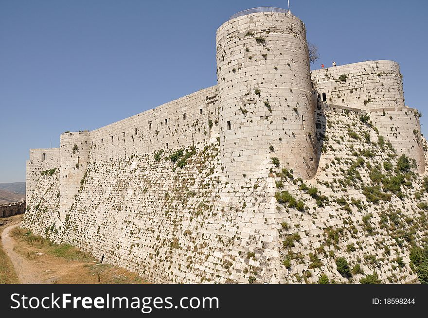 Crac des Chevaliers, a Crusader castle in Syria and one of the most important preserved medieval military castles in the world