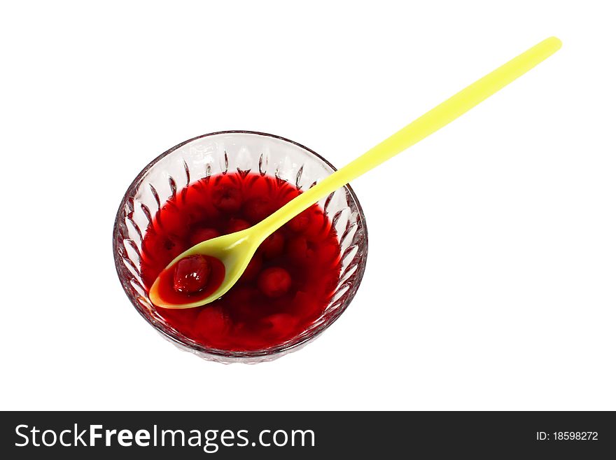 Sweet cherry compote isolated on white background