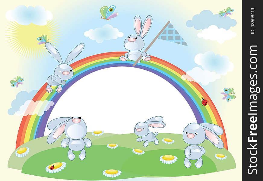 Summer background with blue rabbits