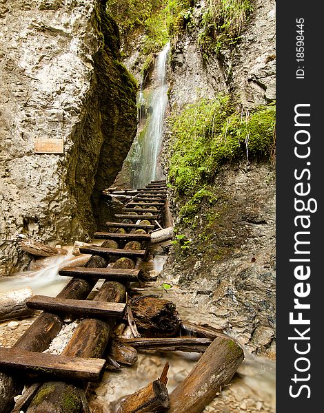 Waterfall on a stream in european mountain. Waterfall on a stream in european mountain.