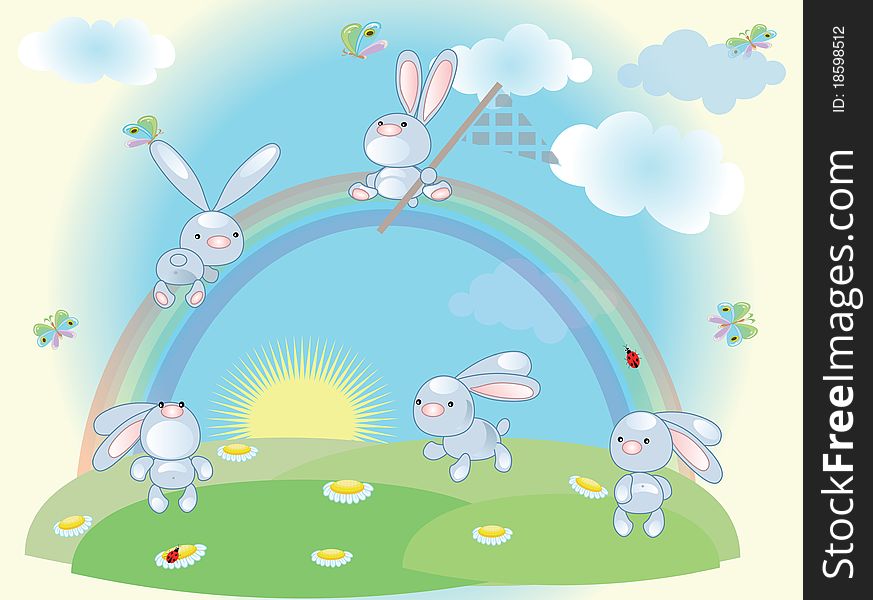 Summer background with rabbits