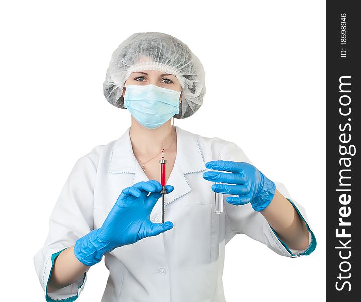 Nurse with a syringe on white background