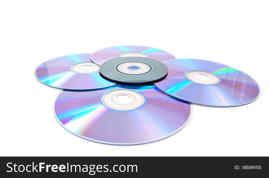 Computer disks on a white background